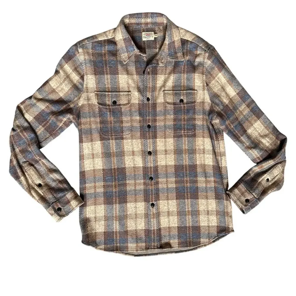 Faherty Men's Brown Plaid Flannel Button Up Shirt Size Medium Workwear Classic
